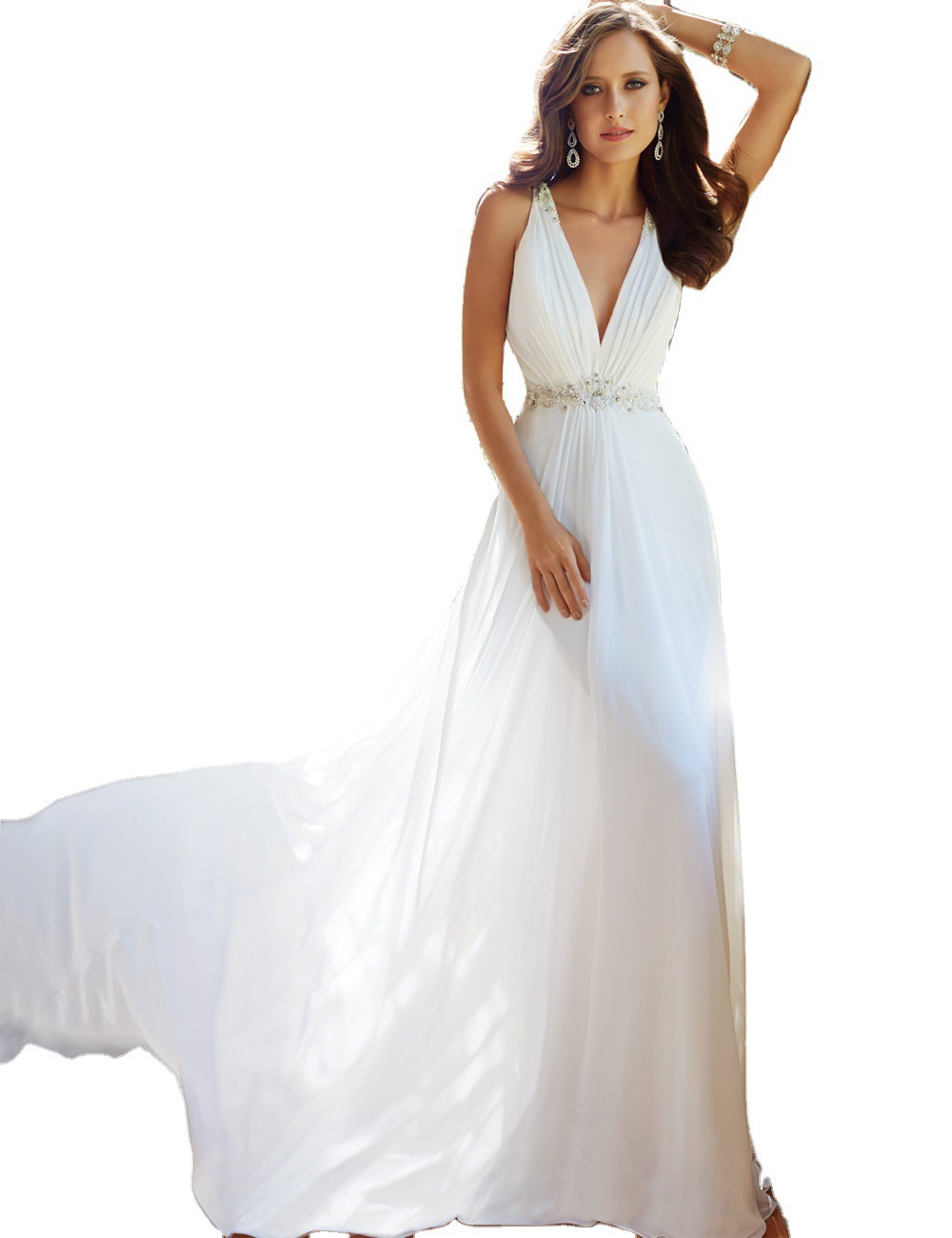 Europa y América Amazon Comercio exterior 2021 nuevo vestido blanco Reunión Anual Deep V sexy vestido de noche largo anfitrión image 4