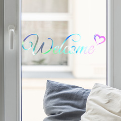 新款PET鐳射膜反光炫彩精雕牆貼DIY英文Welcome玻璃牆壁貼紙LS009