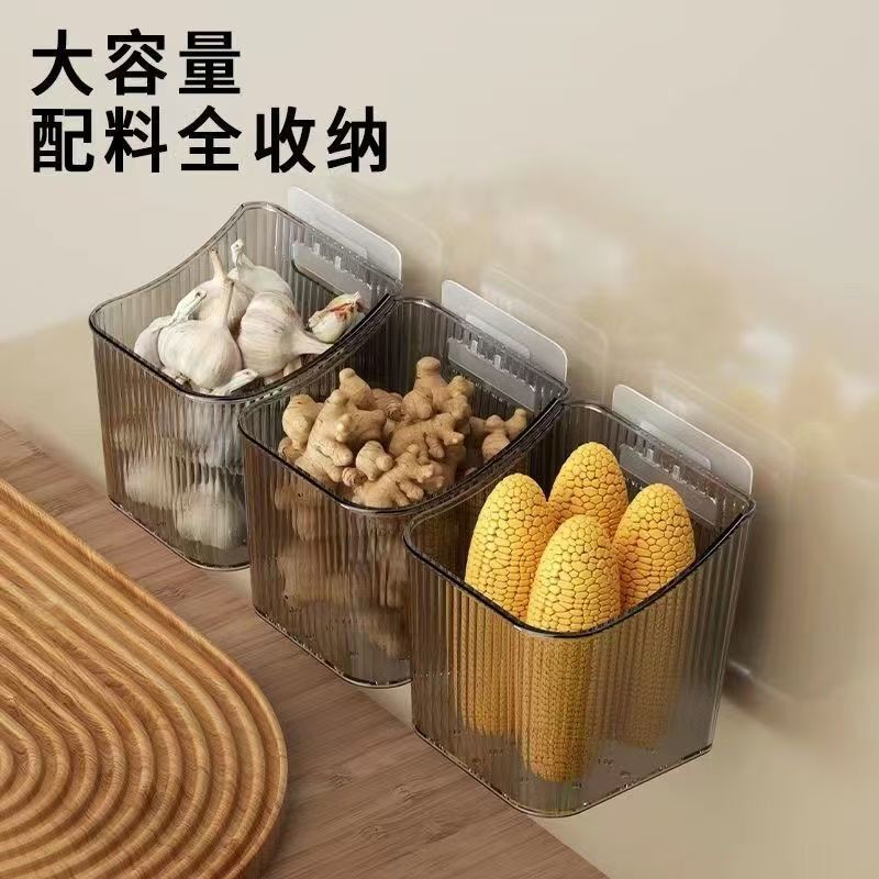 厨房收纳置物架厨房各种神器收纳整理葱姜蒜收纳盒厨房壁挂置物篮|undefined