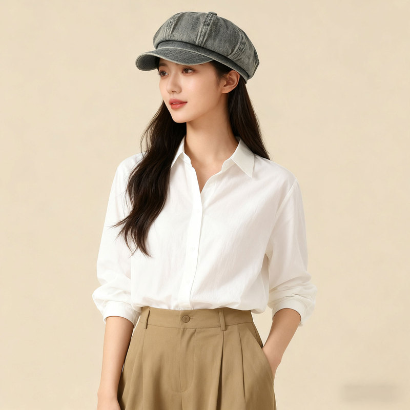 秋季新款韩版复古水洗八角帽女时尚小众大头围素颜显脸小云朵帽子|undefined