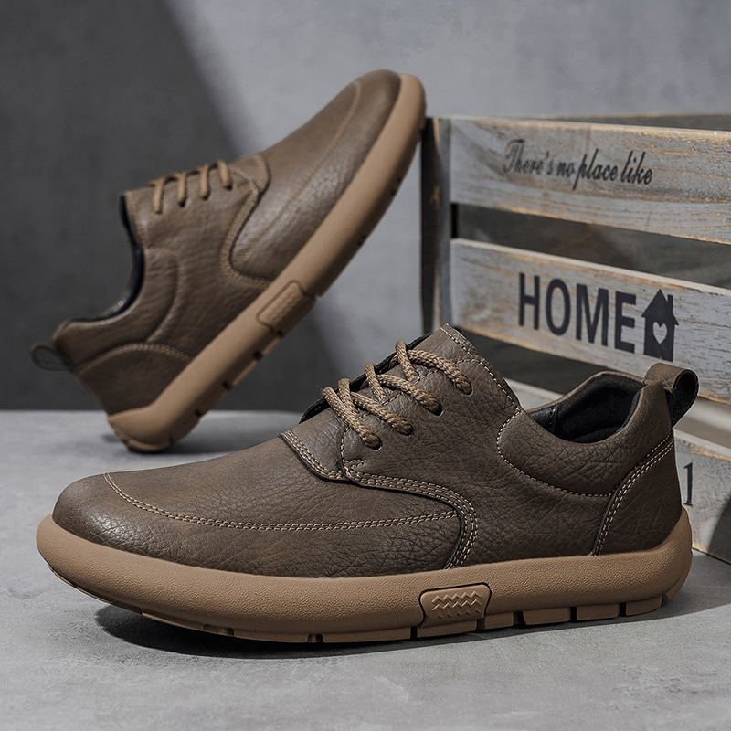 Spring Casual Shoes Large Size Men's Leather Shoes Breathable Soft Sole Retro Work Shoes Big Head Shoes Men's Trendy Sho_vogvips.com