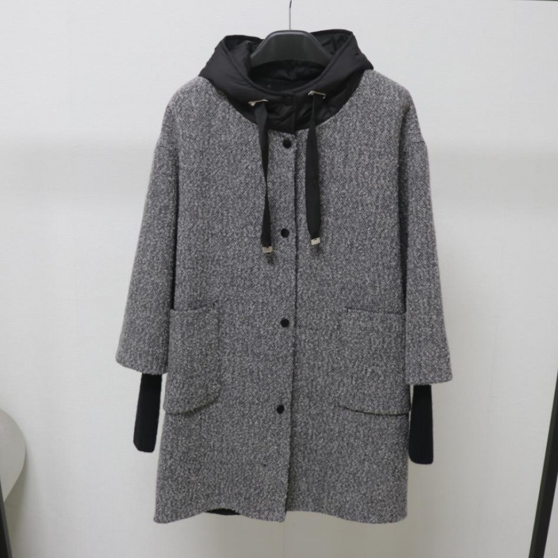 欧洲站双面羊毛大衣女连帽中长款显瘦秋冬宽松羊毛呢外套