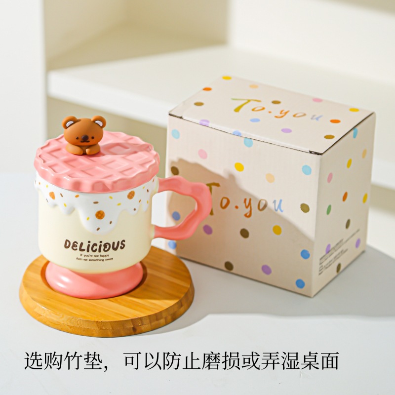 Caricatura dulce oso galletas tazas de cerámica con tapa de alta calidad de la oficina taza de agua regalo de mano taza de regalo