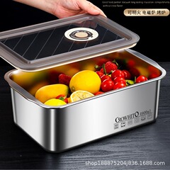 家庭用食品グレードの大容量ステンレス鋼製鮮度保持ボックス、蓋付き冷蔵庫専用微真空密封鮮度保持収納ボックス