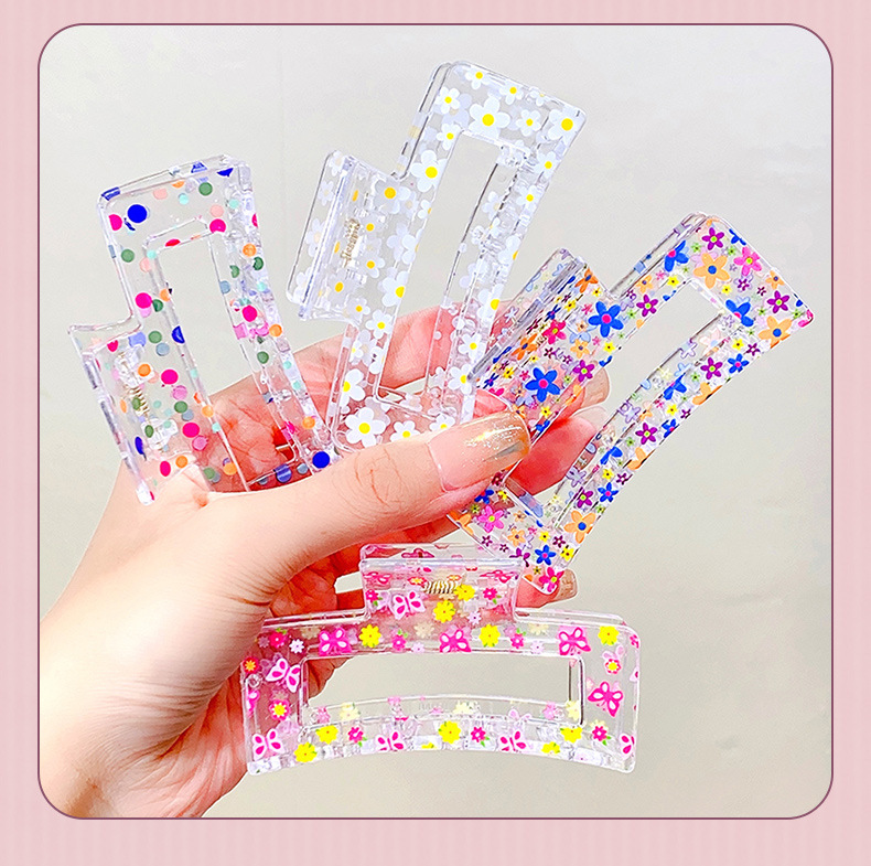 30g Weight Hair Clip, Hair Claws Hair Accessories Type Daily Occasion Acrylic Material Flower, Transparent, Fish, Shark Pattern Sweet Women'S Flower Transparent Fish Acrylic Printing Hair Clip Hair Claws