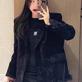 2025ins轻奢鸵鸟毛中长款宽松西服外套女冬休闲毛毛流苏羽绒大衣