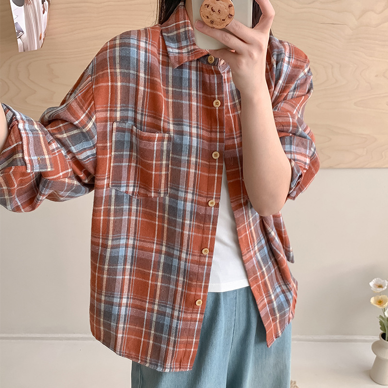 Spring and Autumn Plaid Shirt Women's New Hong Kong Style Loose Fashion Trend Top American Retro High Street Design Shirt Spring and Autumn Plaid Shirt Women's New Hong Kong Style Loose Fashion Trend Top American Retro High Street Design Shirt