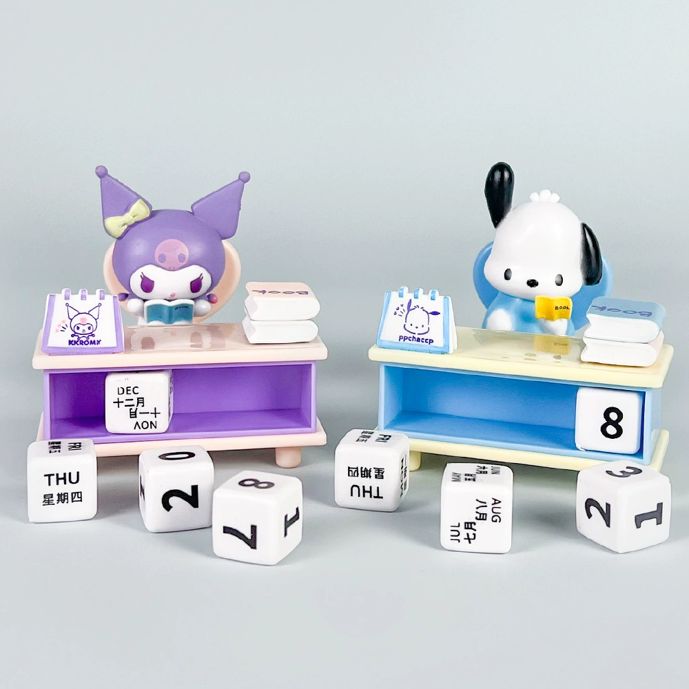 Постоянный настольный календарь (Sanrio) Фигурки персонажей Kuromi & Pochacco, дизайн лука, 10×8×5 см