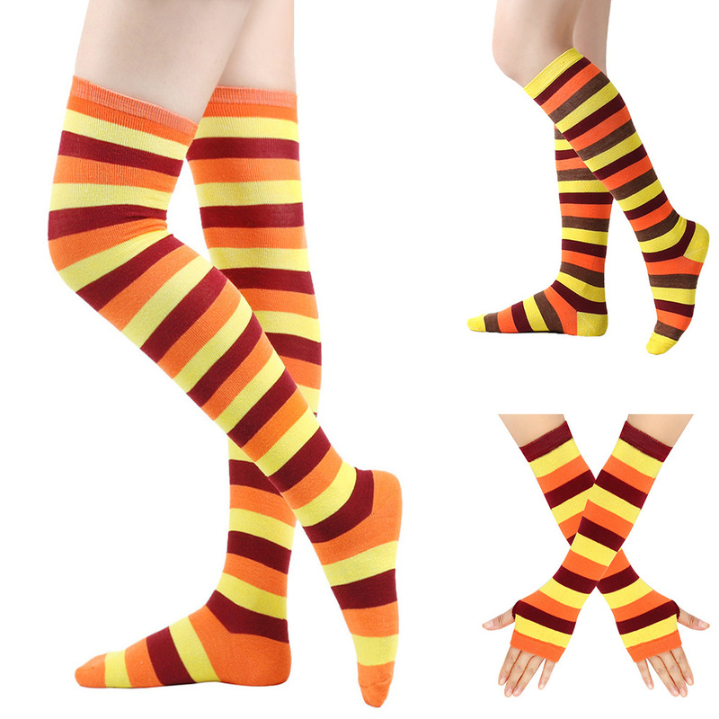 cross-border thanksgiving stockings holiday orange striped socks knee socks men's socks women's calf socks turkey stockings