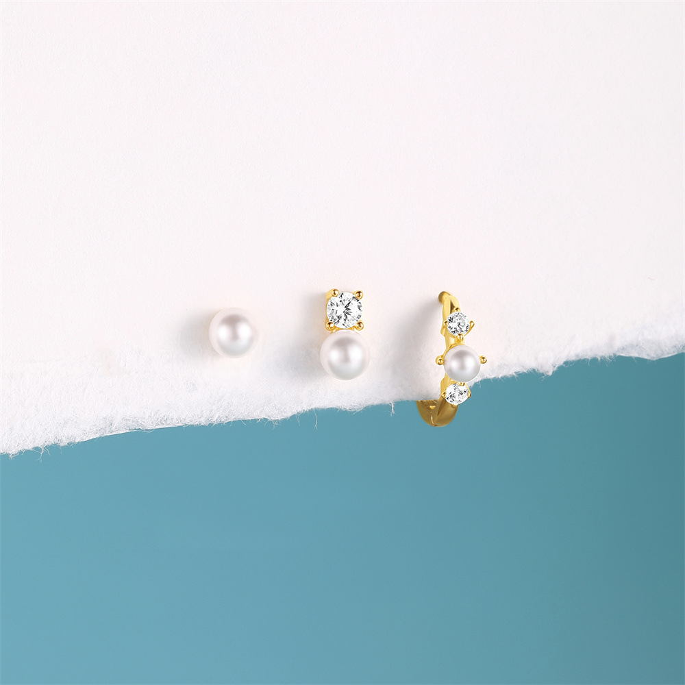 4g Weight 925 Sterling Silver Ear Needle Material Pearl, Zircon Inlay Material Earrings Classification 3 Pieces Set Quantity Holiday, Daily Occasion 925 Sterling Silver Material Geometric Pattern Women's Gender Inlay Design Simple Style Style 3 Pieces Set 925 Sterling Silver Pearl Zircon Geometric Earrings 21