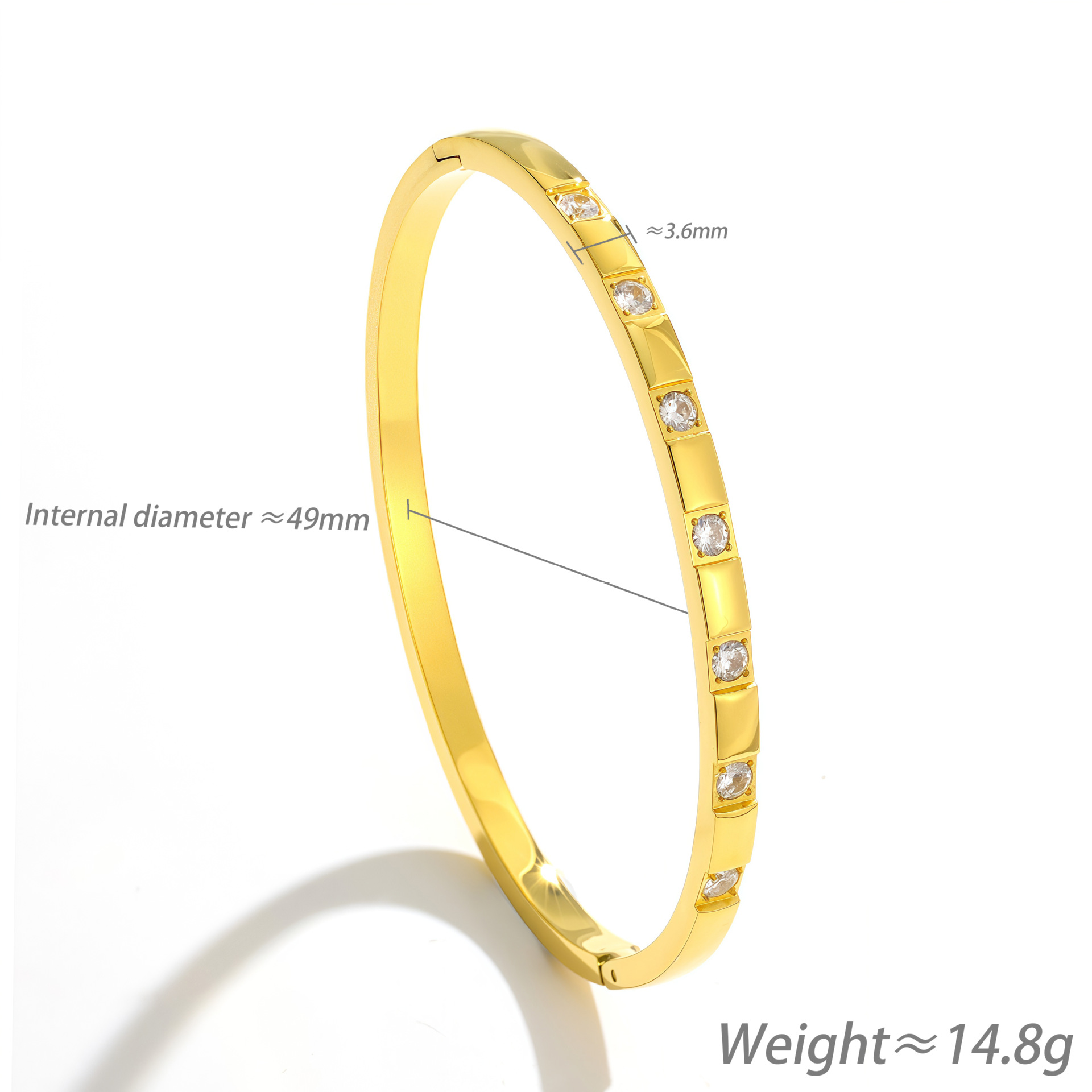 Elegant Zircon Gold Titanium Bangle, Stainless Steel Accessory_voghion.com