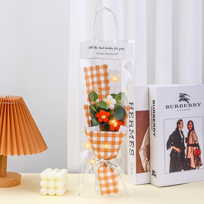 퍼프 꽃 3 꽃다발 [풍부한 오렌지] 선물 가방