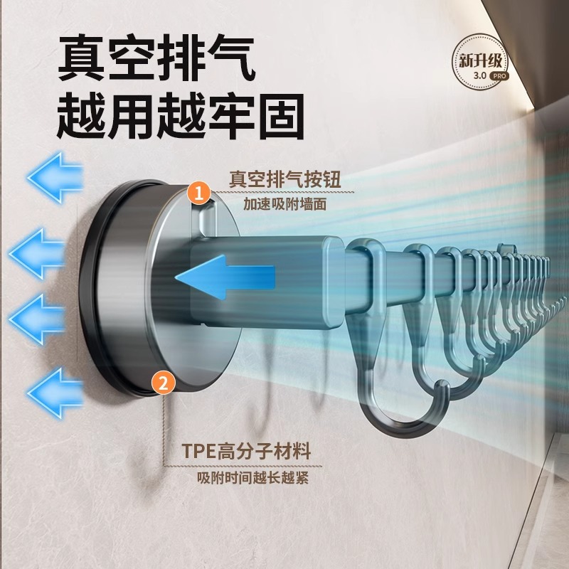 Gancho de cocina con ventosa, barra colgante, estante de cocina sin perforación, cuchara de espátula, estante montado en una pieza, estante de almacenamiento montado en la pared