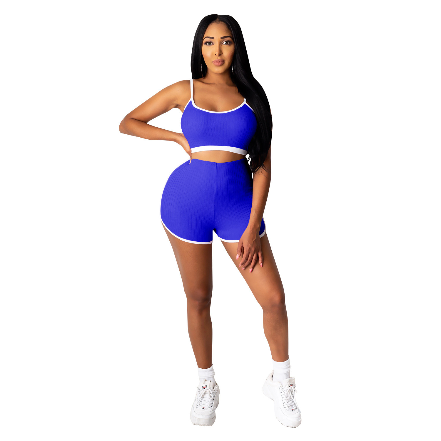 C3635 spot Aliexpress transfronterizo amazon moda europea y americana damas yoga chaleco corto de dos piezas conjunto