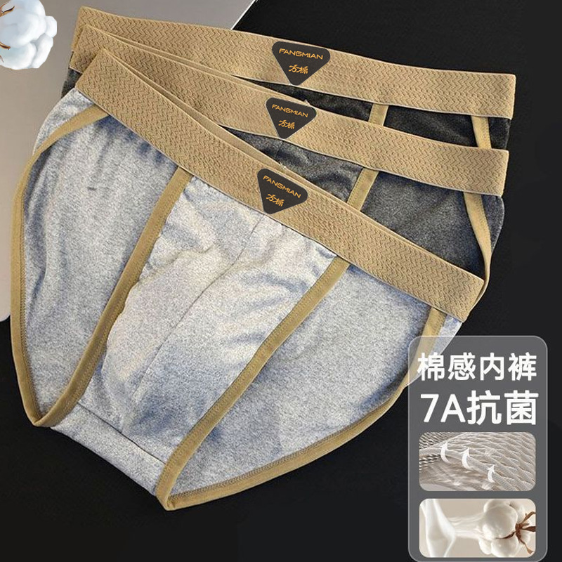 2025 Summer Hot-Selling Square Cotton Men's Briefs, Cool Ice Silk, Antibacterial, Breathable, Large Size, Solid Color, Low Waist