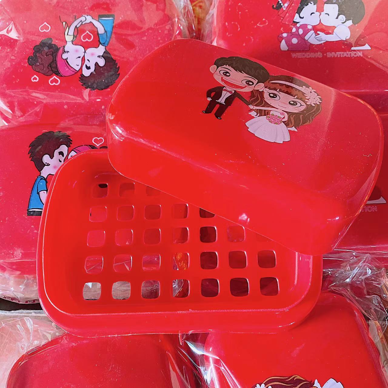 Directo de fábrica Caja de jabón feliz rojo caja de jabón de plástico con tapa suministros de baño de cocina boda caja de jabón