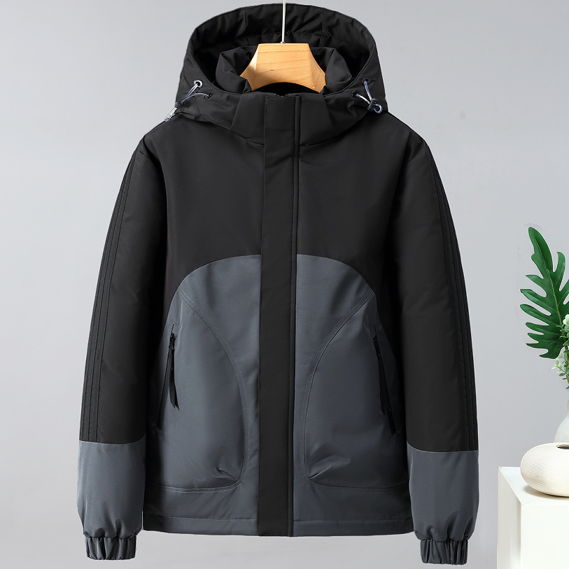 Men's Clothing cotton jacket fashion brand color matching hooded jacket workwear jacket outdoor jacket Silk cotton cotton jacket_voghion.com