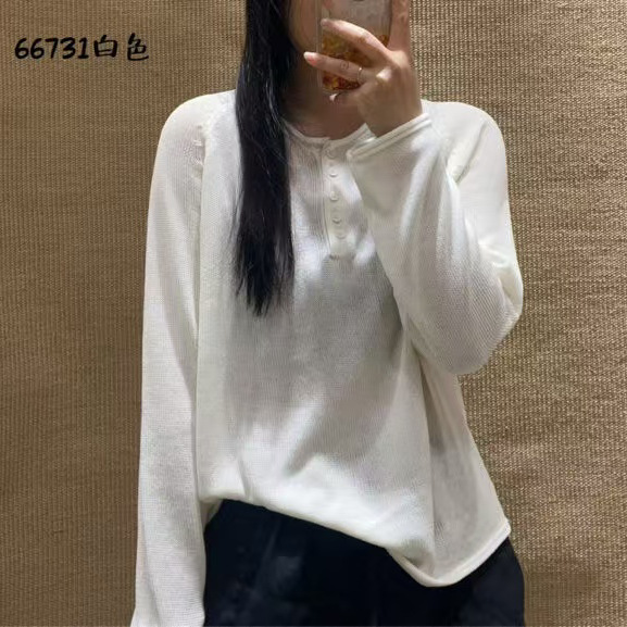 长袖针织衫 2025秋季新款 气质慵懒宽松百搭圆领纯色上衣女66731|undefined