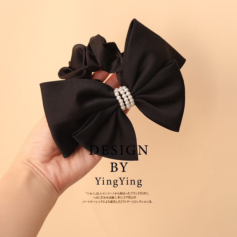 網紅在逃公主蝴蝶結大腸發圈頭繩女珍珠高級感扎馬尾皮筋發繩髮飾