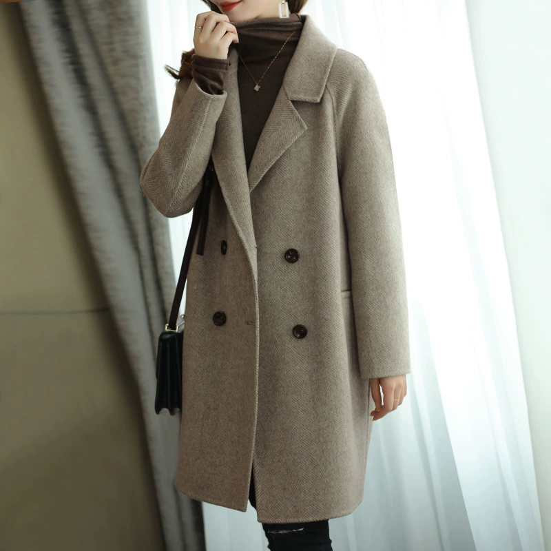 Шерстяное пальто женский 2024 осень и зима новый высококачественный корейский темпераментный воротник утолщенная средняя длинная шерстяная куртка