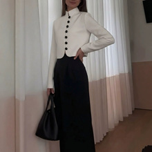 女士西装外套 新中式立领单排黑扣长袖通勤短款小西装夏季薄款