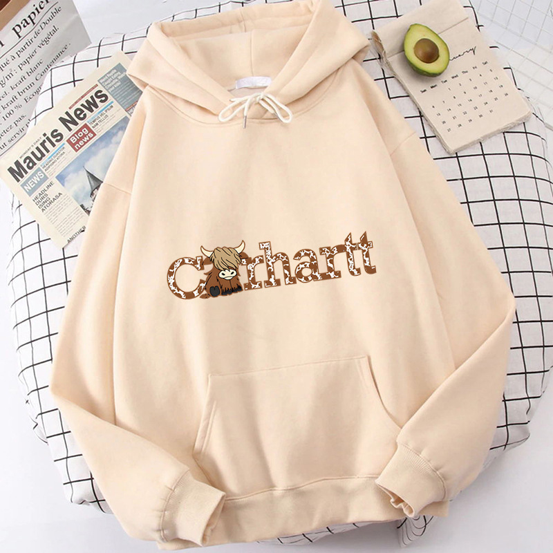 Cow Carhartt Printed Women's Sweatshirt Casual Loose Plus-Size Hoodie in Macaron Colors