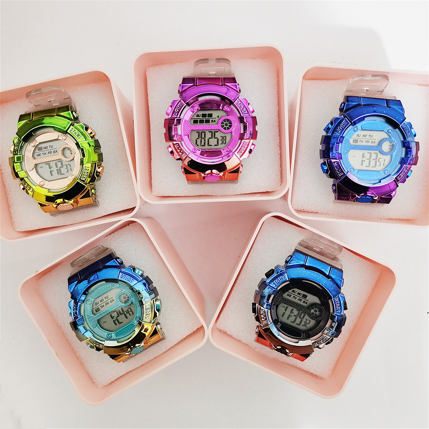 New gradient color student electronic watch men and women teenagers luminous outdoor sports multifunctional colorful watch