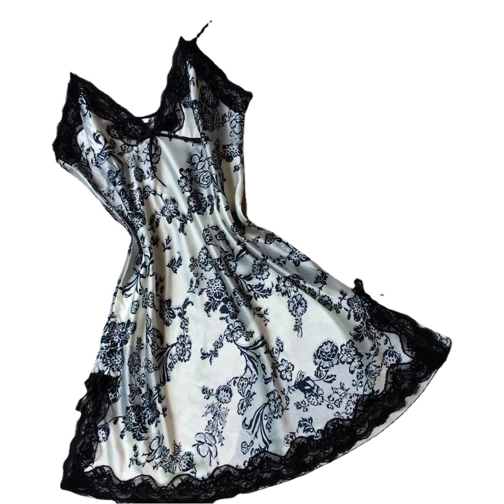 2020 Summer silk-like Ladies sling nightgown sexy V-neck spinning satin pajamas home clothes wholesale agent