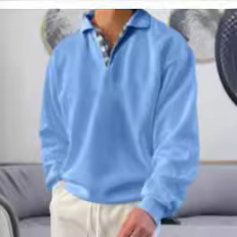 2026 Cross-Border Men's Autumn and Winter Sweatshirt Amazon Independent Site Wish Solid Color Turn-Down Collar Loose Long-Sleeve Sweatshirt