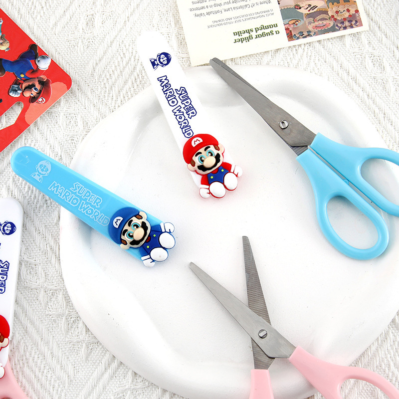 Nuevas tijeras para estudiantes de Mario de dibujos animados de alto valor animado lindo tijeras de silicona tijeras de acero inoxidable