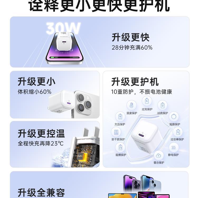 Suitable for apple charger line iPhone16 fast charging head iPad15Promax data line suit 30W