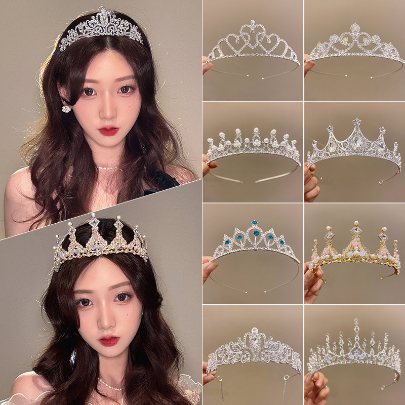 Diadema de princesa con corona y diamantes de imitación para niñas, ceremonia de mayor edad, cumpleaños, boda, horquilla de perlas para niños, joyería de alta gama para mujeres.