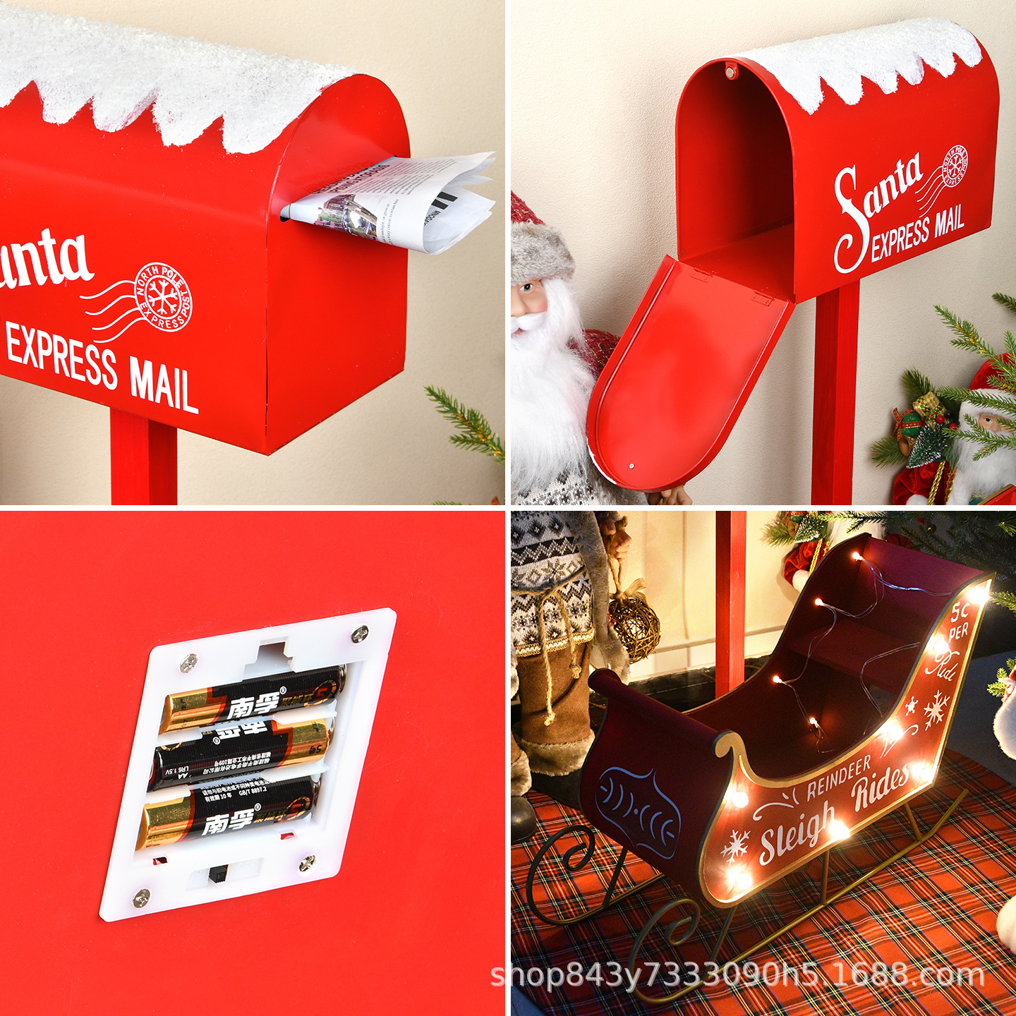 Decoración de Navidad nueva casa de madera caja de correo de hierro forjado trineo con decoración de luces bar café decoración de tiendas