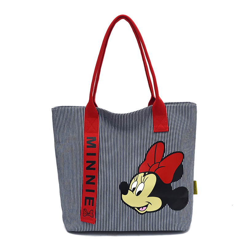 Cartoon lindo gran capacidad bolso de mano para mujeres nueva moda tela rayas simple bolso de hombro de viaje