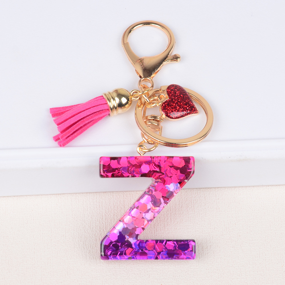 Rosé rojo amor letras inglesas llavero de cristal goteo de goma sequillas llavero de letras bolsos de mujer colgante