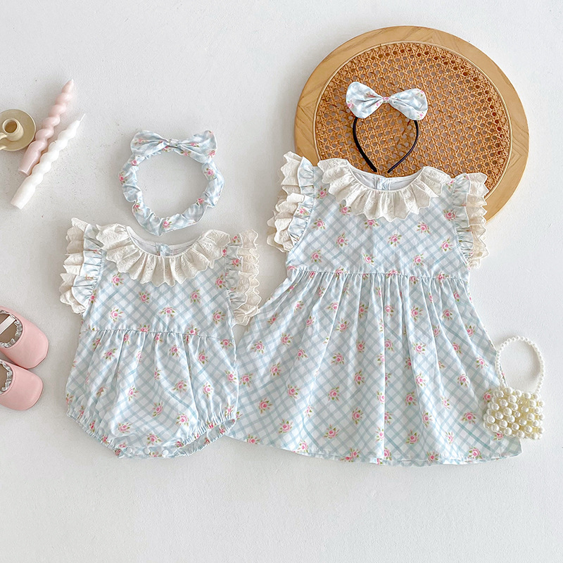 120g Cotton Baby Romper Summer Style Pure Cotton Class a Onesie for Baby Girls Sweet Floral Crawling Outfit Sister Outfit