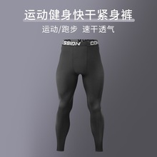 外贸跨境紧身裤男速干运动健身裤高弹力训练跑步田径透气打底裤男