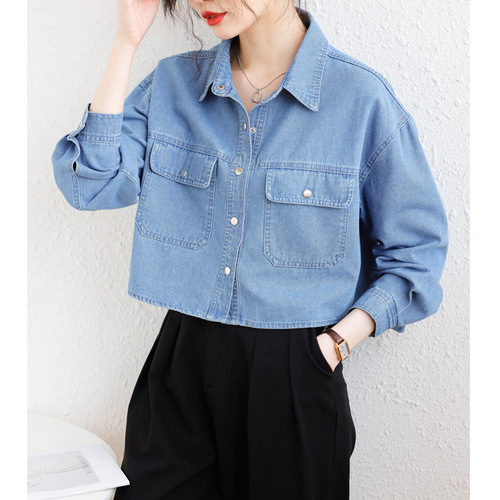 Women's New Denim Jacket, Short denim shirt-style jacket, small size thin top