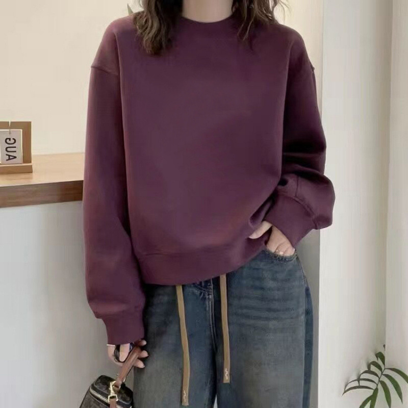 高端卫衣女新款春秋冬季加绒时尚圆领宽松短款百搭套头长袖外套女|undefined
