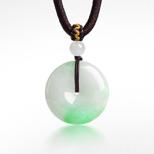 Natural Burmese A-Grade Jadeite Floating Green Safety Buckle Pendant Ice Jade Safety Pendant for Men and Women