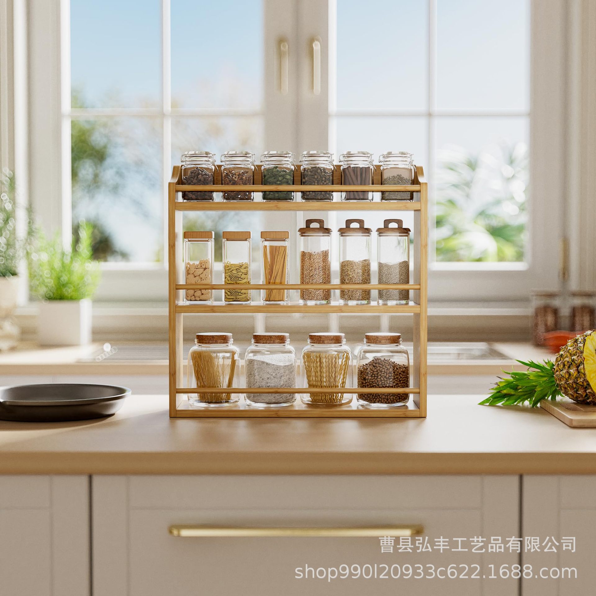 Cross-border bamboo spice storage rack kitchen multi-layer desktop…