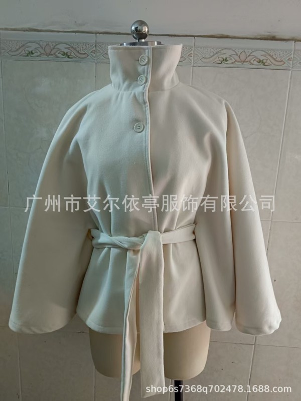 跨境欧美高品质纯色立领系带毛呢时尚气质优雅外套女秋冬新款批发|undefined