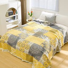 巴比伦纯棉多层纱布盖毯毛巾被床盖沙发巾提花透气柔软舒适