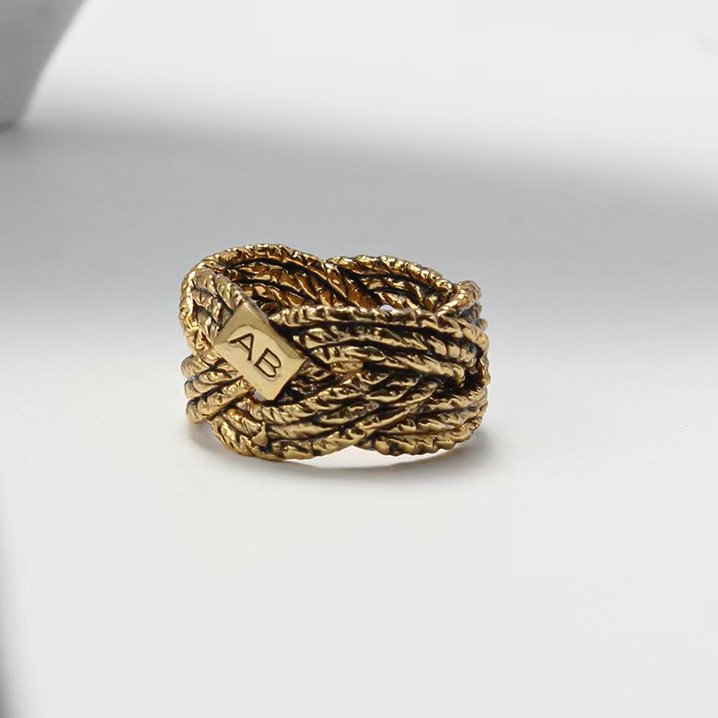 Jewelry & Accessories French fashion niche designer ring fashionable retro twisted metal chain wheat ear braided ring_voghion.com