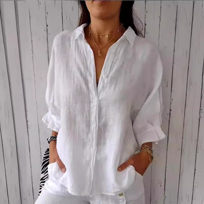 2024 Summer Women's Clothing New Cotton and Linen Breathable Back Lace-up Design Shirt Thin Sunscreen Top