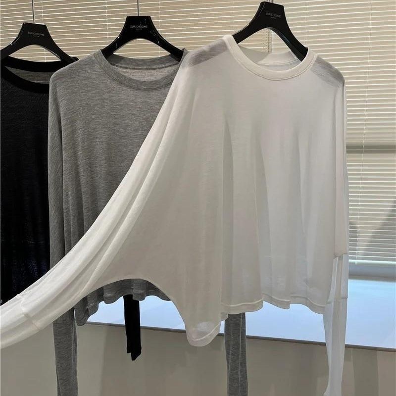 in stock hands a mask feeling naked feeling slightly transparent glutinous soft skin-friendly small bat sleeve versatile sunscreen blouse T-shirt