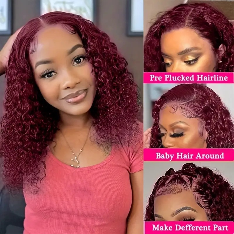 Perruque courte bouclée bordeaux lace front synthétique femme_voghion.com