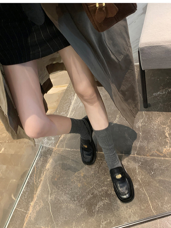 羊皮版~真皮时髦方头金币乐福鞋女复古英伦粗跟一脚蹬小皮鞋单鞋|undefined