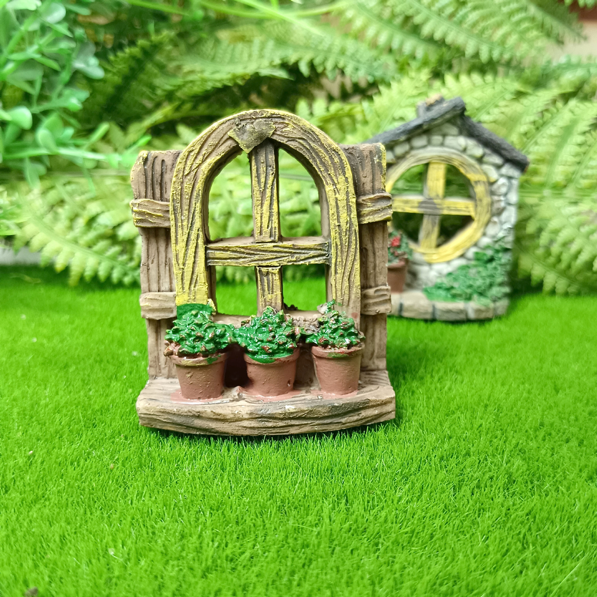 Explosiva pecera decoración de paisajismo simulación resina pequeña ventana marco de fotos accesorios resina puerta y ventana de arena ventana pastoral