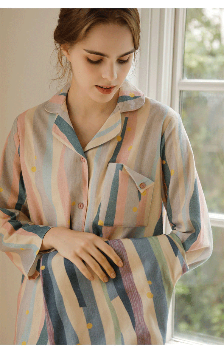 Title 8, Retro Oil Painting Striped Pajama Set